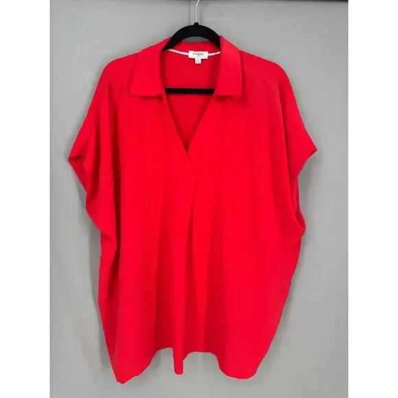 Umgee Top Womens Medium Red Flowy Oversized V Neck Comfortable Capsule - Picture 5 of 7